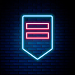 Glowing neon line Chevron icon isolated on brick wall background. Military badge sign. Colorful outline concept. Vector