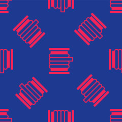 Red Wire electric cable on a reel or drum icon isolated seamless pattern on blue background. Vector