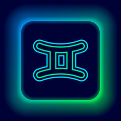 Glowing neon line Gemini zodiac sign icon isolated on black background. Astrological horoscope collection. Colorful outline concept. Vector