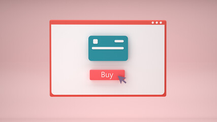 Online shopping concept with browser window and buy button. 3D render