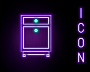 Glowing neon line Furniture nightstand icon isolated on black background. Colorful outline concept. Vector