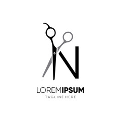 Letter N Initial Scissor Logo Design Icon Graphic Emblem Illustration 