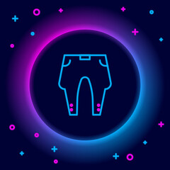 Glowing neon line Pants icon isolated on black background. Colorful outline concept. Vector