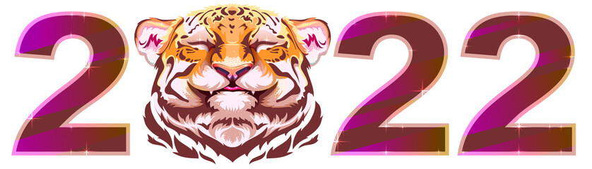 Cute tiger head smile symbol 2022 number text chinese calendar year
