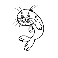 Smiling fur seal in cartoon style. Vector sketch illustration.