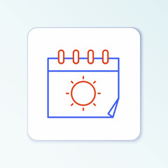 Line Calendar and sun icon isolated on white background. Event reminder symbol. Colorful outline concept. Vector