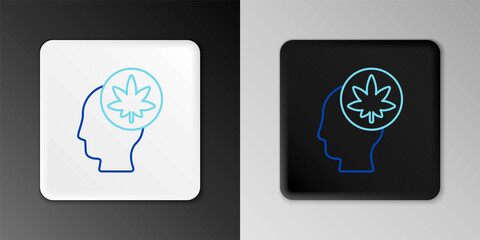 Line Male head in profile with marijuana or cannabis leaf icon isolated on grey background. Marijuana legalization. Hemp symbol. Colorful outline concept. Vector