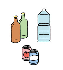 シンプルなタッチ　　ビンと缶とゴミの分別のイラストレーション