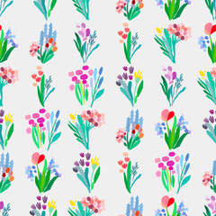 Seamless pattern with flowers, plant vector background.