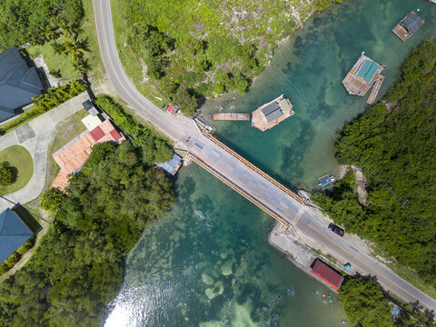 Top view of a bridge passing through Songculan Lake at Dauis, Panglao Island, Bohol.