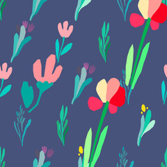 Seamless pattern with flowers, plant vector background.
