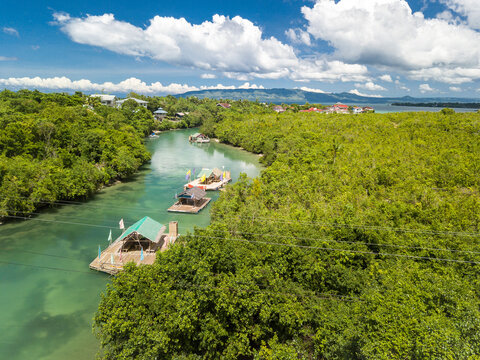 Floating rafts near the entrance of Songculan Lake at Dauis, Panglao Island, Bohol.