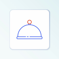 Line Covered with a tray of food icon isolated on white background. Tray and lid. Restaurant cloche with lid. Kitchenware symbol. Colorful outline concept. Vector