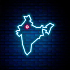 Glowing neon line India map icon isolated on brick wall background. Colorful outline concept. Vector