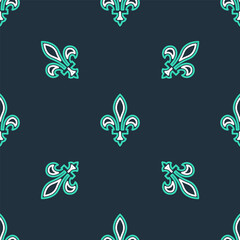 Line Fleur De Lys icon isolated seamless pattern on black background. Vector