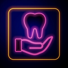 Glowing neon Tooth icon isolated on black background. Tooth symbol for dentistry clinic or dentist medical center and toothpaste package. Vector