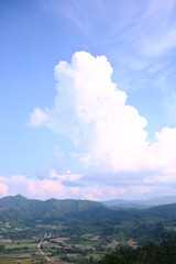 Beautiful background view of mountain and sky with clear sky and white cloud at Phu Langka National Park, Payao Province, Thailand.