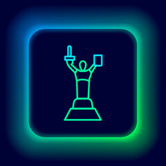 Glowing neon line Mother Motherland monument in Kiev, Ukraine icon isolated on black background. Colorful outline concept. Vector