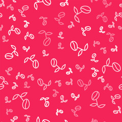 White line Coffee beans icon isolated seamless pattern on red background. Vector