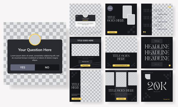 Set of editable square instagram post coach, trainer, instructor with black gold design vector template ai & eps