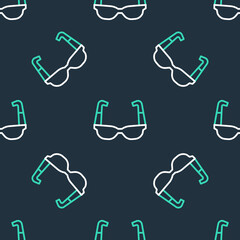 Line Sport cycling sunglasses icon isolated seamless pattern on black background. Sport glasses icon. Vector