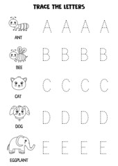 Learning alphabet. Tracing letters. Black and white. - obrazy, fototapety, plakaty