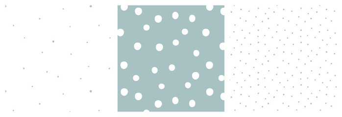 Neutral spot seamless pattern in soft dusty blue and white colors. Modern polka dot repeat background collection.