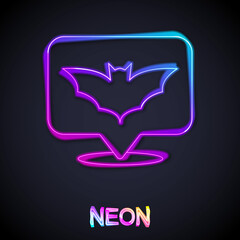 Glowing neon line Flying bat icon isolated on black background. Happy Halloween party. Vector