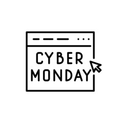 Cyber Monday annual online sale event. Words on a web browser. Pixel perfect, editable stroke icon