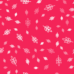 White line Leaf icon isolated seamless pattern on red background. Leaves sign. Fresh natural product symbol. Vector