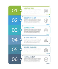 Infographic template with 6 steps, workflow, process chart - obrazy, fototapety, plakaty