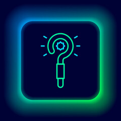 Glowing neon line Magic wand icon isolated on black background. Star shape magic accessory. Magical power. Colorful outline concept. Vector