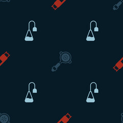 Set Sugar stick packets, Coffee filter holder and Tea bag on seamless pattern. Vector