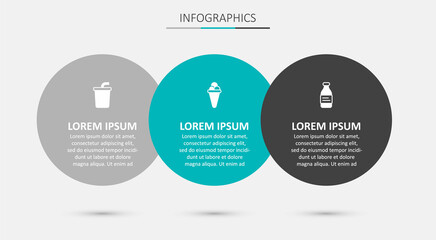 Set Ice cream in waffle, Paper glass with water and Bottle of. Business infographic template. Vector