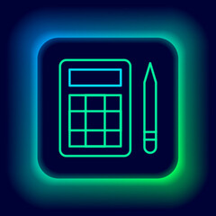 Glowing neon line Bingo card with lucky numbers icon isolated on black background. Colorful outline concept. Vector