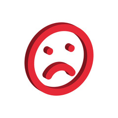 red unhappy smile 3d isometric stroke vector icon