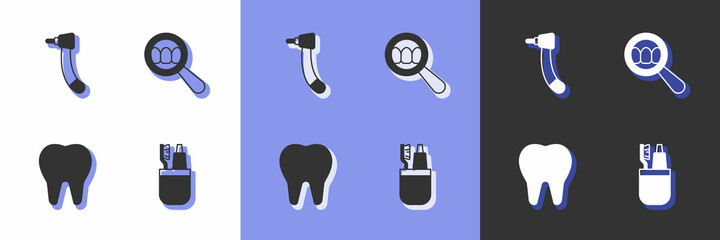 Set Toothbrush and toothpaste, drill, and Dental search icon. Vector