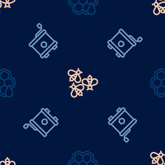 Set line Honeycomb, extractor and Bees on seamless pattern. Vector