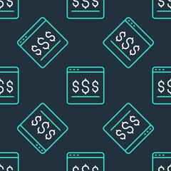 Line Online shopping on screen icon isolated seamless pattern on black background. Concept e-commerce, e-business, online business marketing. Vector