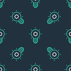 Obraz na płótnie Canvas Line Light bulb with concept of idea icon isolated seamless pattern on black background. Energy and idea symbol. Inspiration concept. Vector