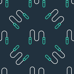 Line Jump rope icon isolated seamless pattern on black background. Skipping rope. Sport equipment. Vector