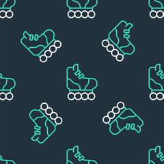 Line Roller skate icon isolated seamless pattern on black background. Vector