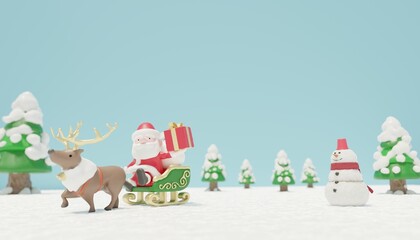 Christmas Background Material: Santa Claus and Snowman (3D Rendering)