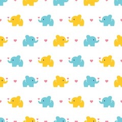 Cute Seamless Pattern with Small Elephants Vector Graphic Art