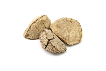Brazil nuts or Bertholletia excelsa seeds isolated on white
