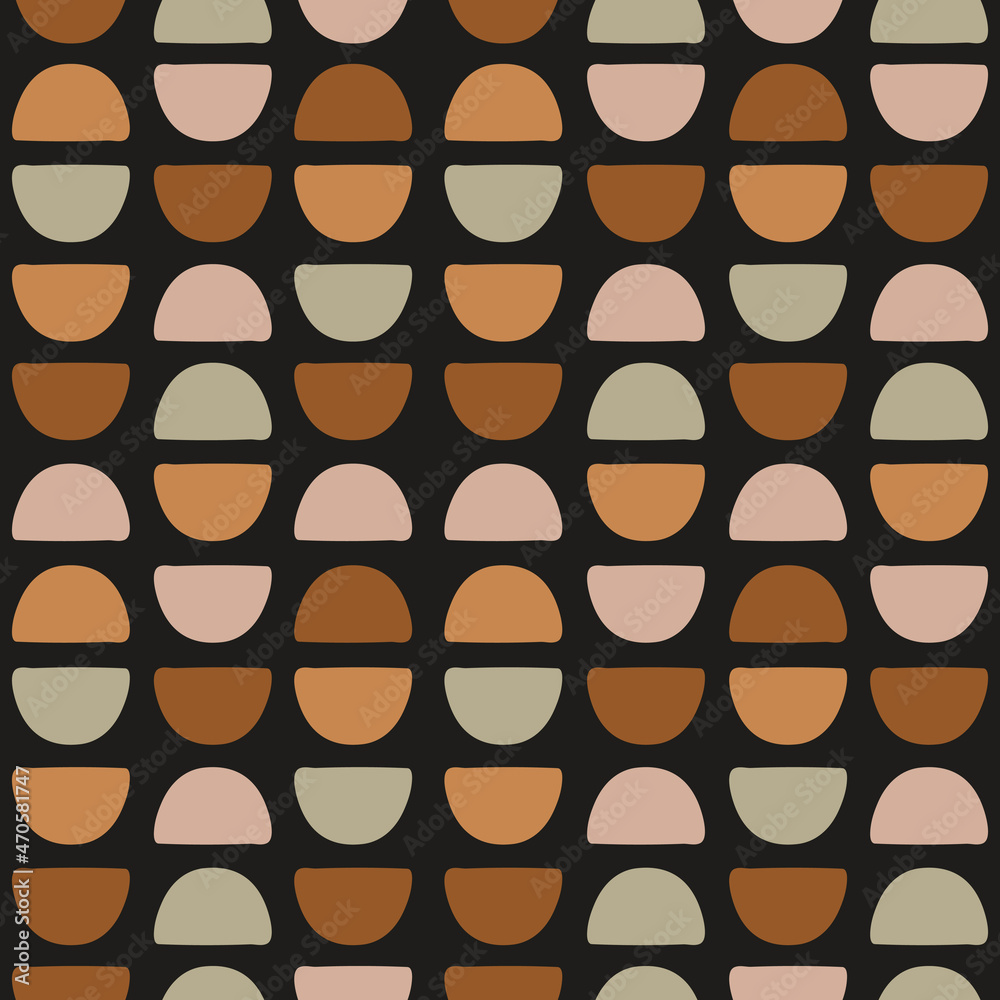 Aufkleber Abstract vector seamless pattern with hand drawn geometric semicircles on a black background. Colorful modern background design in boho style.