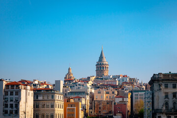 Naklejka na ściany i meble Galata Tower. Galata Tower at sunrise in Istanbul. Istanbul background photo