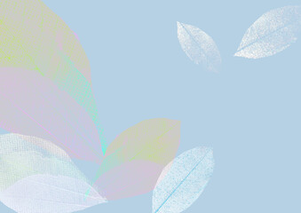 Abstract Colorful Leaves on Blue Background with Copyspace