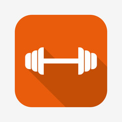 Simple dumbbell icon in flat design style. Usage for sports and weight loss concept websites and mobile apps.