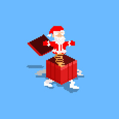 Pixel art cartoon prank santa gift box.